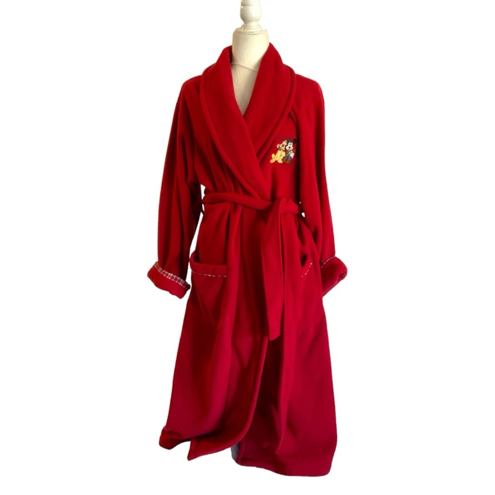 Vintage Disney Adult Christmas red long Mickey/ Minnie embroidered bath robe M